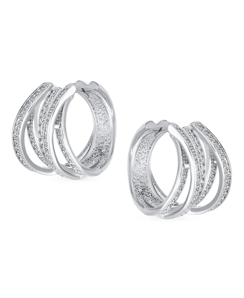 Bling Jewelry Elegant Micro Pave Cz Wide Open Criss Cross Huggie Hoop Earrings Silver Plated