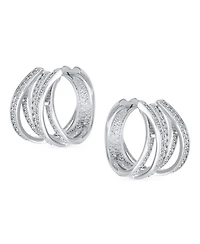 Bling Jewelry Elegant Micro Pave Cz Wide Open Criss Cross Huggie Hoop Earrings Silver Plated