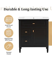 Cesicia 30 in. Bathroom Vanity Cabinet with Sink, One Flip Drawer and Two Drawers, Adjustable Shelf, Solid Wood Mdf