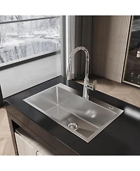 flynama 30x19inch Brushed Nickel Stainless Steel Kitchen Sink Single Bowl Overmount Handmade