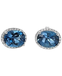 Macy's London Blue Topaz (4 ct. t.w.) & Diamond (1/6 ct. t.w.) Stud Earrings in 14k White Gold