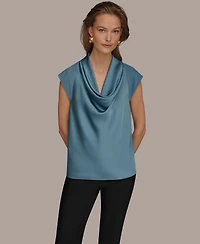 Donna Karan New York Women's Mixed Media Cowl Neck Top