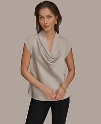 Donna Karan New York Women's Mixed Media Cowl Neck Top
