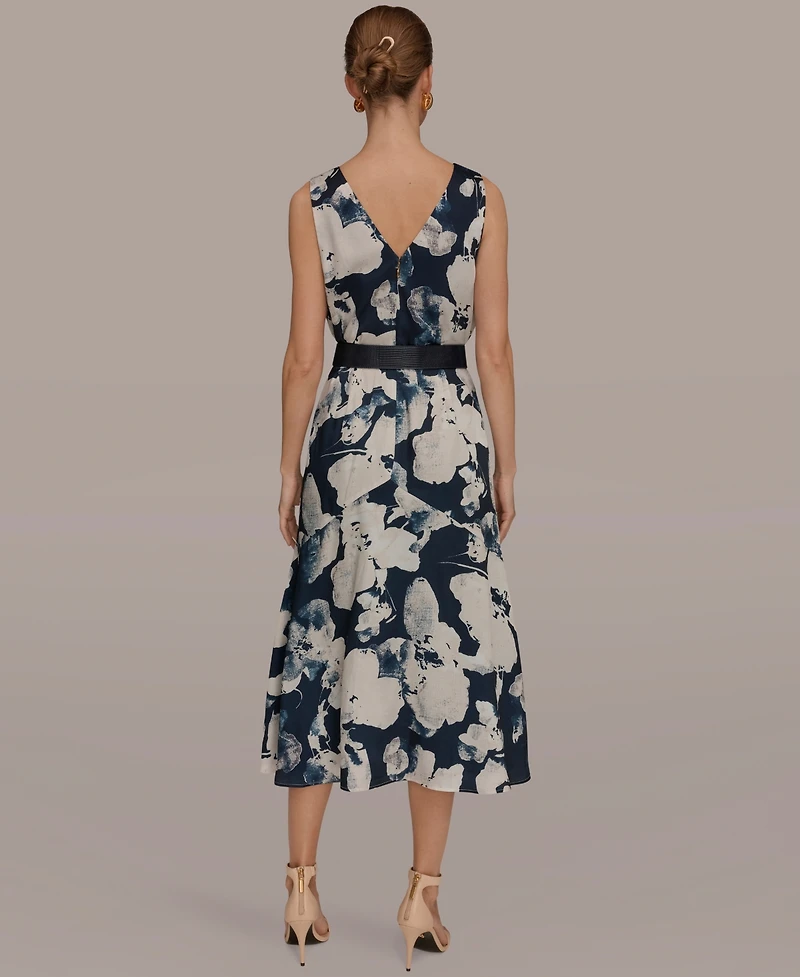 Donna Karan New York Women's Printed V-Neck Midi Dress
