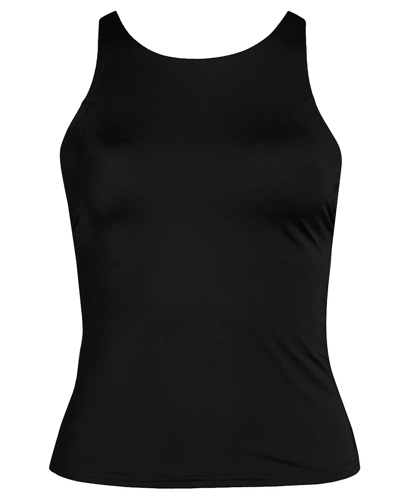 Lands' End Women's Long Tugless High Neck Strappy Back Tankini Swimsuit Top