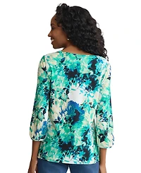 Jones New York Women's Crewneck Puff Cuff Printed Top