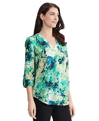 Jones New York Women's V-Neck Roll-Up Sleeve Tabs Tunic Top