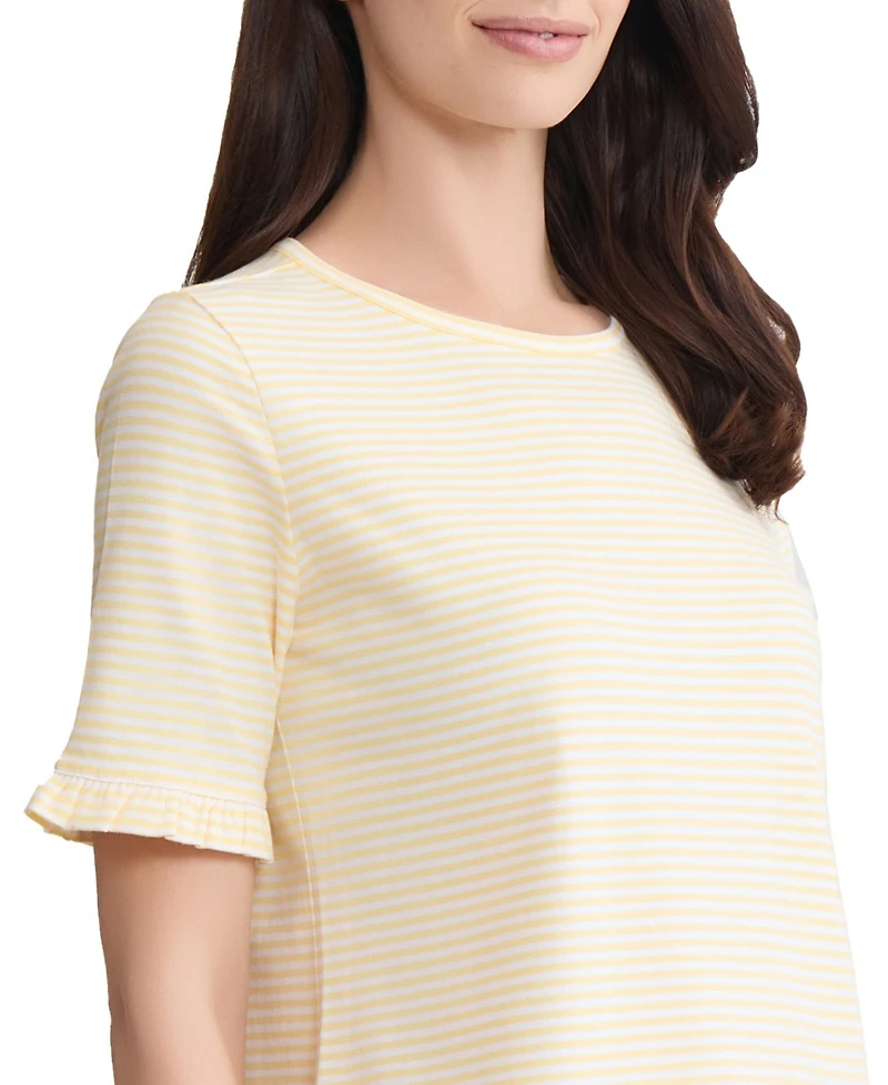 Jones New York Women's Ruffle Elbow Sleeve Crew Neck Top