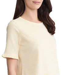 Jones New York Women's Ruffle Elbow Sleeve Crew Neck Top