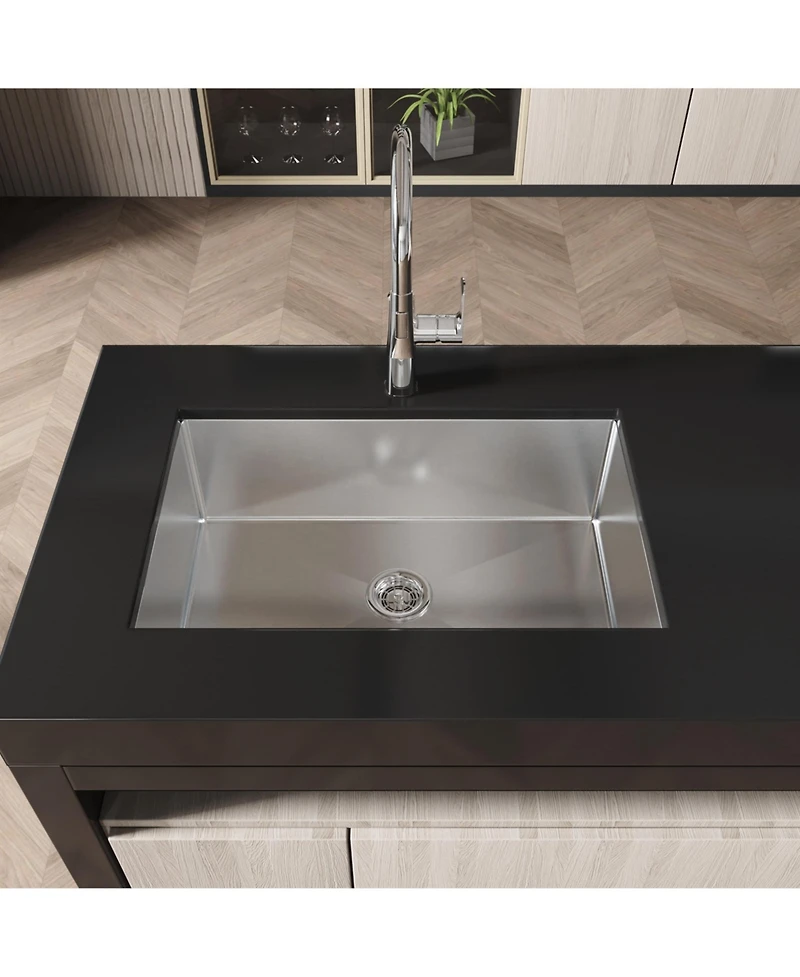 flynama 30inch Drop In Undermount Single Bowl Brushed Nickel 304 Stainless Steel Kitchen Sink Ls SSBR05 with Us Standard Drain and Hook