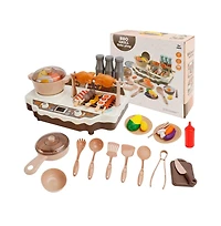 Bruce & Shark 36-Piece Grill & Cook Playset for Kids with Realistic Mist Spray & Sizzle Sound for Pretend Bbq
