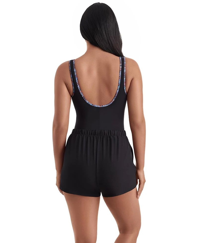 ShapeSolver Women's Shirred Scoop Neck Swim Top & Shorts, 2-Piece Set