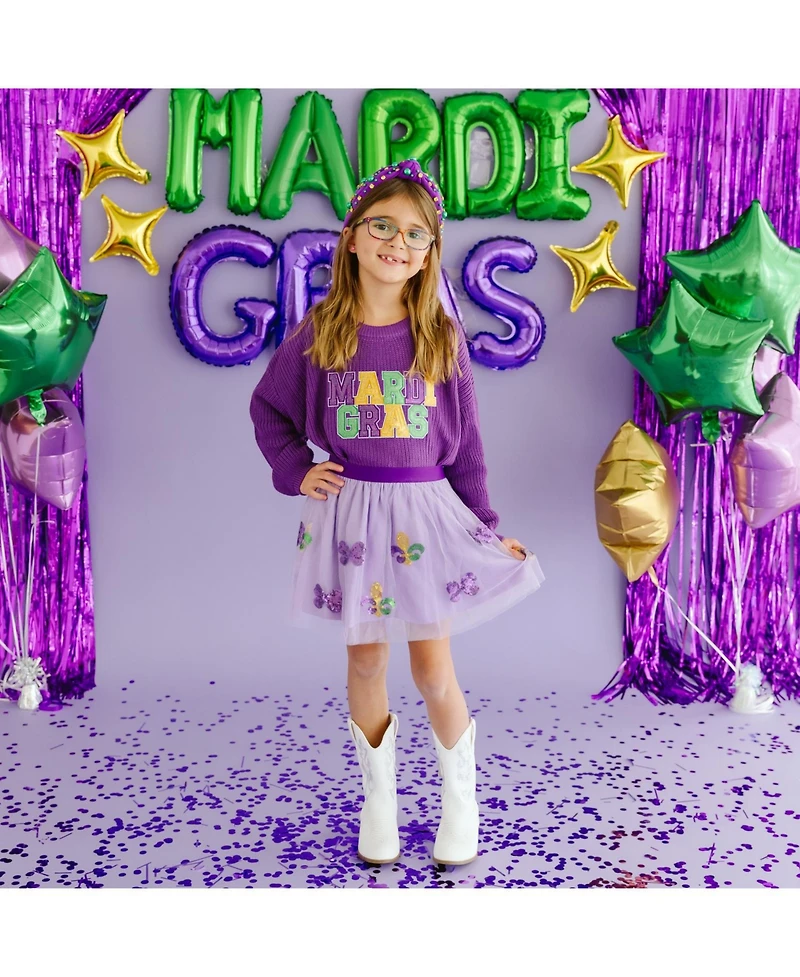 Sweet Wink Big Girls Mardi Gras Knit Sweater