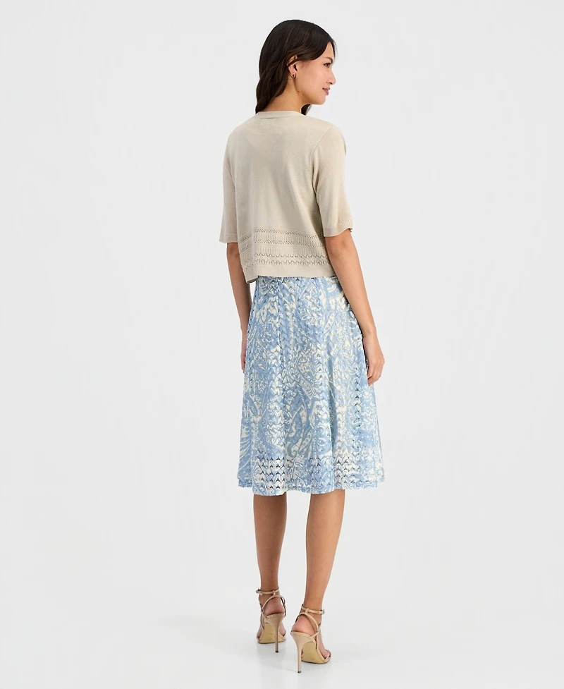 Robbie Bee Women's Printed Crochet A-Line Dress & Shrug