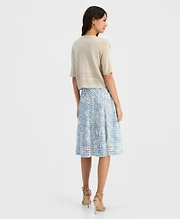 Robbie Bee Women's Printed Crochet A-Line Dress & Shrug