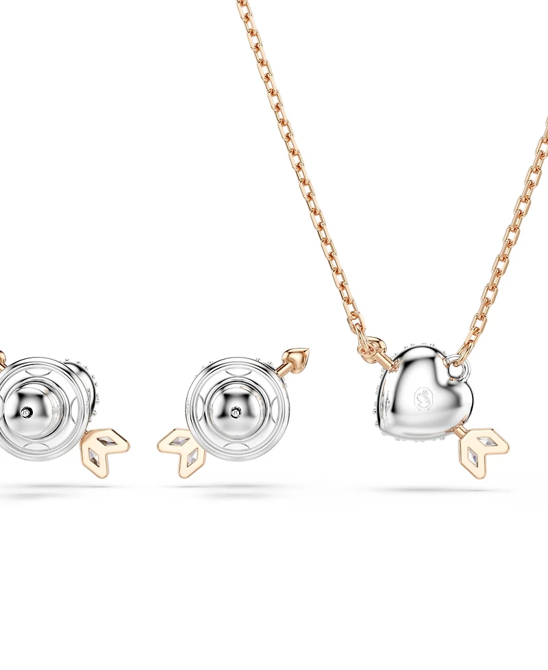 Swarovski Mixed Cuts, Heart with Arrow, White, Rose Gold-Tone Plated Necklace and Earring Set