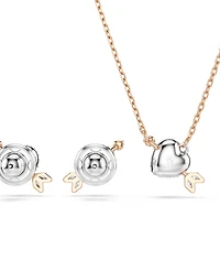 Swarovski Mixed Cuts, Heart with Arrow, White, Rose Gold-Tone Plated Necklace and Earring Set