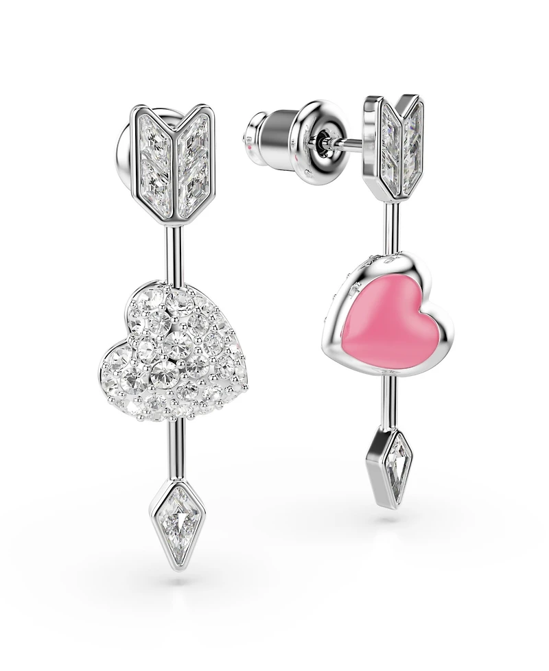 Swarovski Mixed Cuts, Heart with Arrow, White, Rhodium Plated Idyllia Drop Earrings