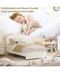 gaomon Twin Led Bed Frame with Storage & Rgb Lights - Upholstered Platform for Kids, Soft Fleece Fabric, No Box Spring Needed