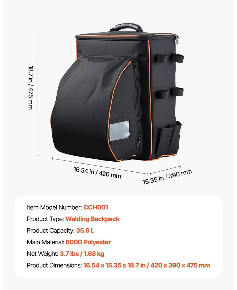 Mecale Welding Backpack, 35.6L Welder Tool Backpack with Helmet Catch Bag, 600D Polyester Gear Pack, Multi-Purpose Storage Bag