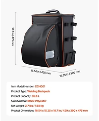 Mecale Welding Backpack, 35.6L Welder Tool Backpack with Helmet Catch Bag, 600D Polyester Gear Pack, Multi-Purpose Storage Bag