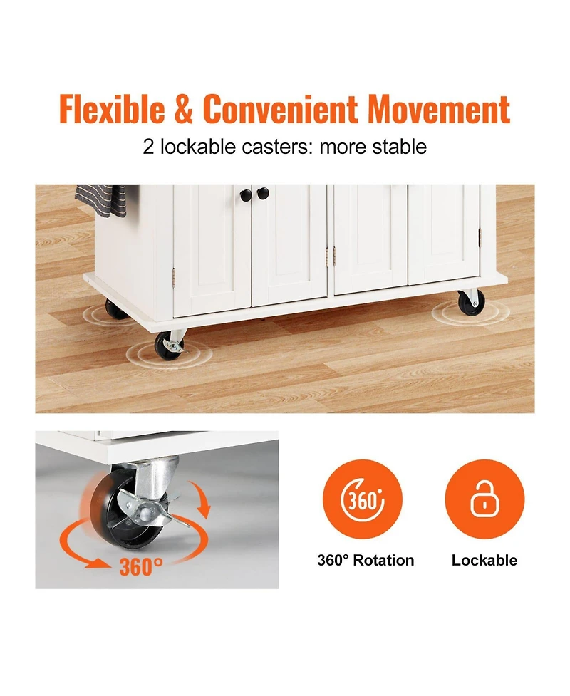 Volenca Kitchen Island Cart, 35.4" Rolling Storage Cart with Solid Wood Top, Drawer & Cabinet