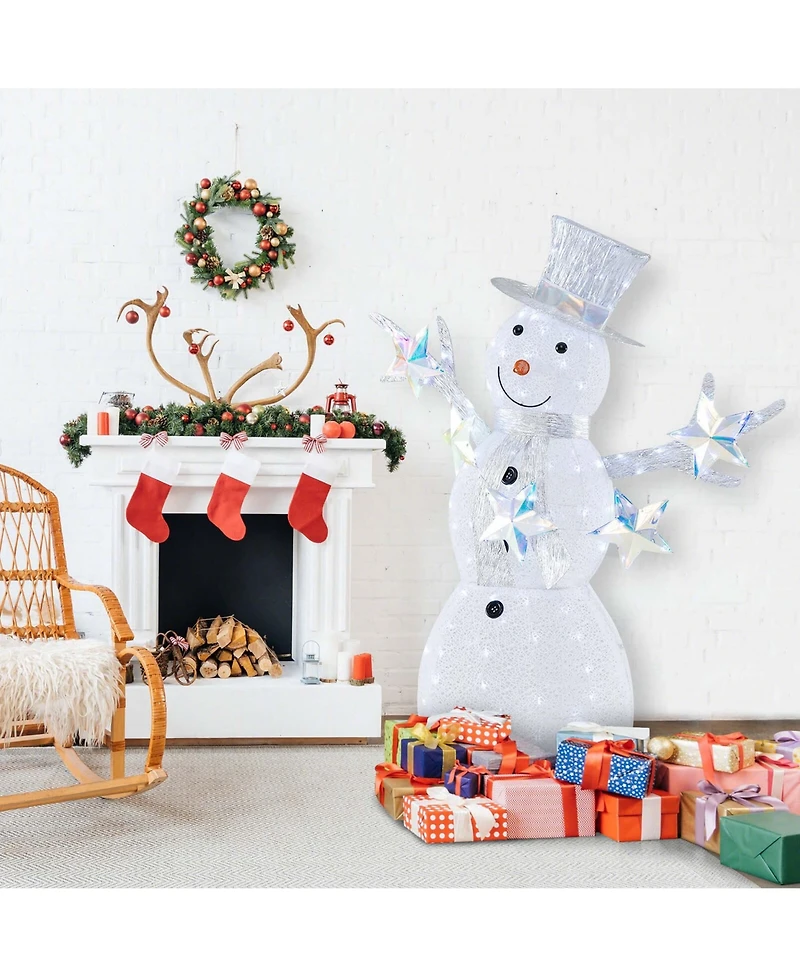 Costway 5 Ft Lighted Snowman with Hat Scarf & Stars Zip Ties & Ground Stakes 140 Led Lights