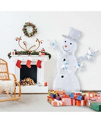 Costway 5 Ft Lighted Snowman with Hat Scarf & Stars Zip Ties & Ground Stakes 140 Led Lights