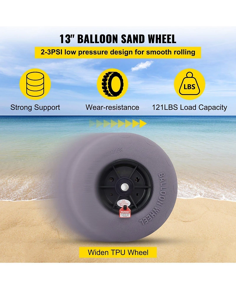 Mecale 2-Pack 13" Beach Balloon Wheels, Tpu Replacement Sand Tires for Kayak Dolly, Canoe Cart and Buggy with Air Pump