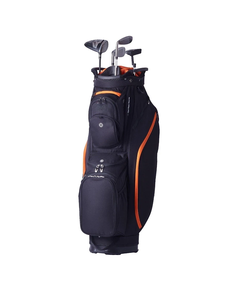 Mecale Golf Cart Bag, 14-Way Divider Top, 36", 13 Pockets, Handles, Dust Cover & Detachable Straps, Black & Orange