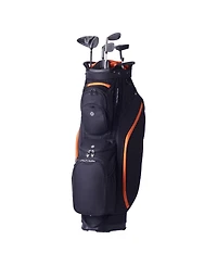 Mecale Golf Cart Bag, 14-Way Divider Top, 36", 13 Pockets, Handles, Dust Cover & Detachable Straps, Black & Orange