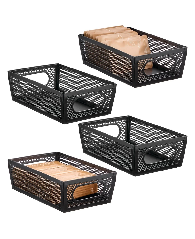 mDesign Perforated Metal Storage Bin with Handles - Set of 4 - Matte Black