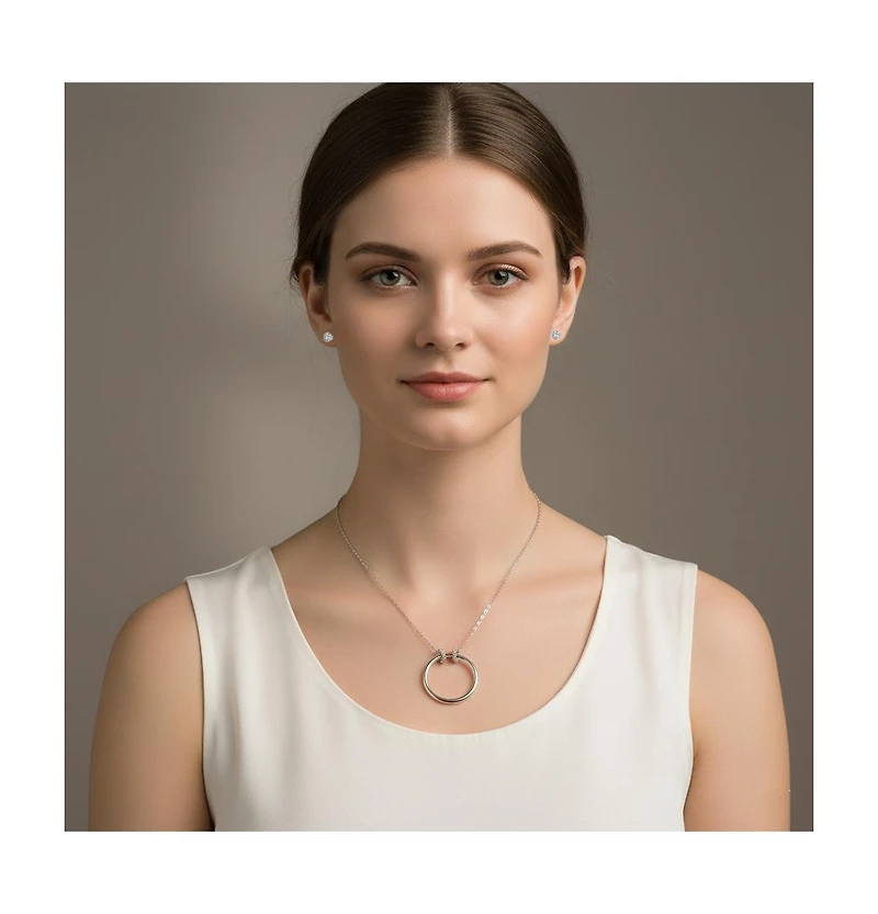 Sterling Silver White Gold Plated Hollow Circle Pendant Necklace
