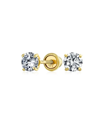 Bling Jewelry Classic Delicate .025CT Round Solitaire Cubic Zirconia Tiny 3MM Cz 14K Yellow Gold Stud Earrings