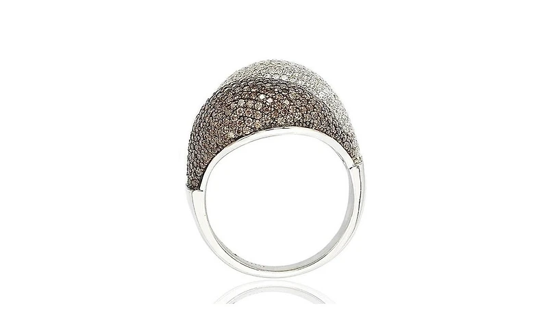Suzy Levian New York Sterling Silver Cubic Zirconia Pave Double Puff Ring