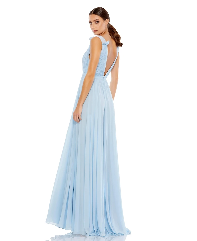 Mac Duggal Petite Sleeveless Pleated Chiffon V-Neck Gown