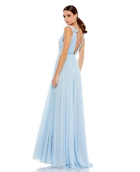 Mac Duggal Petite Sleeveless Pleated Chiffon V-Neck Gown