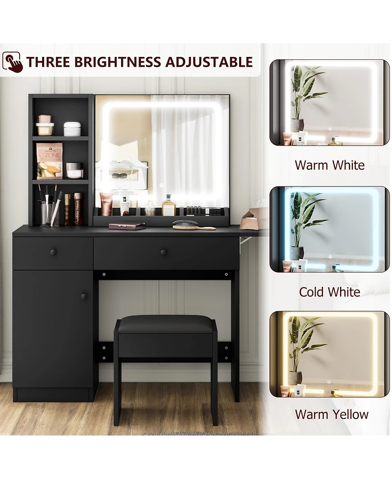gaomon Makeup Vanity Desk with Mirror and Lights, Vanity Table Set with Drawer & Power Outlet