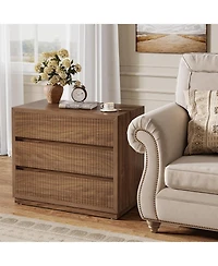 Tribesigns Fluted Nightstand, 31" Wide Night Stand with 3 Storage Drawers, Farmhouse Oversized Bedside Table Modern Large End Side Table