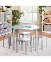 Guidecraft Kids' Nordic Table and Chairs Set - Natural: Wooden Round Classroom Playroom Toddler Activity with 4 Stools