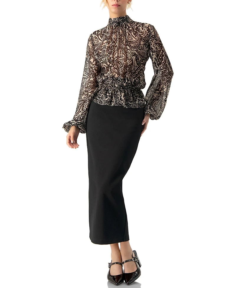 Ivonne Women's High Neck See-Through Paisley Blouse