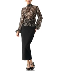 Ivonne Women's High Neck See-Through Paisley Blouse