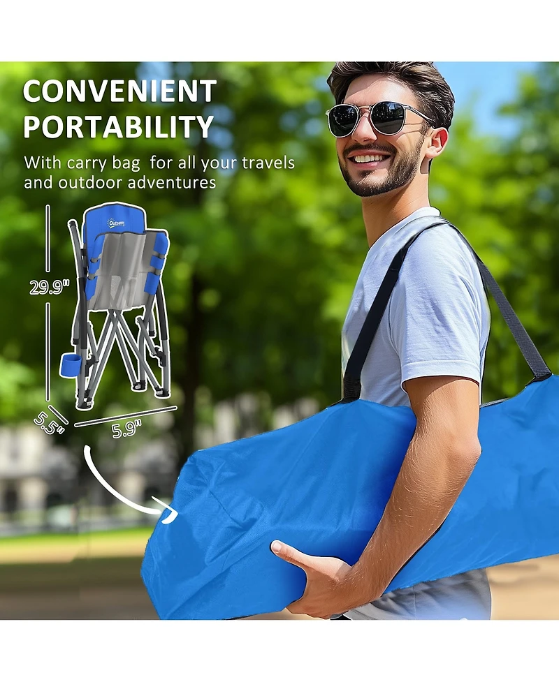 Outsunny Set of 2 Folding Beach Chair with Carry Bag and Cup Holder