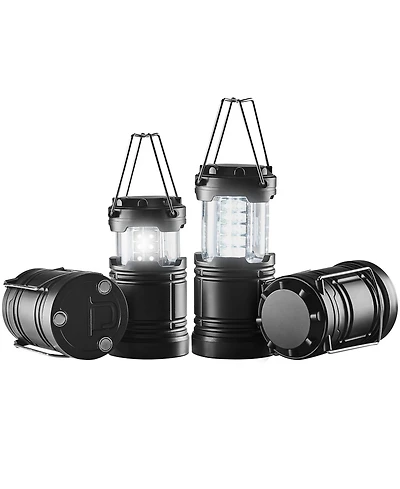 Mecale 4-Pack Led Camping Lanterns, Battery Powered, Magnetic Base, Collapsible Hanging Lights, Black
