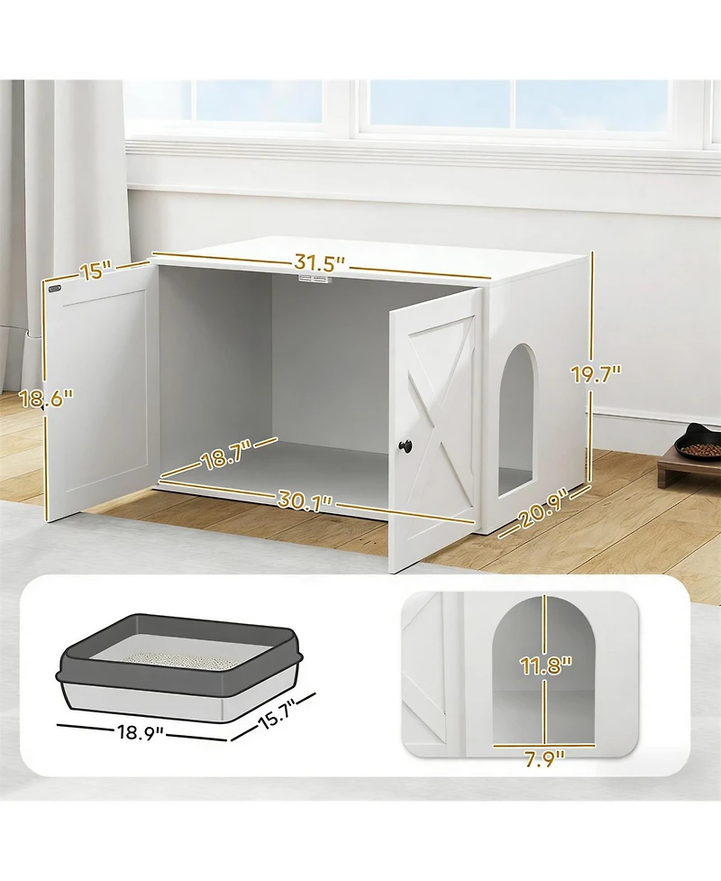 Aostirmotor Wooden Cat Litter Box Enclosure in White