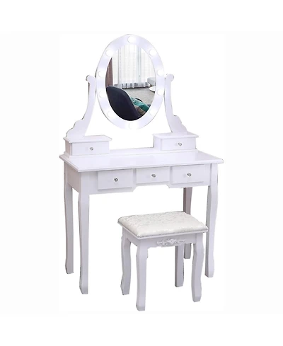 Modern Makeup Vanity, Girls Vanity Set with Lighted Mirror and Cushioned Stool