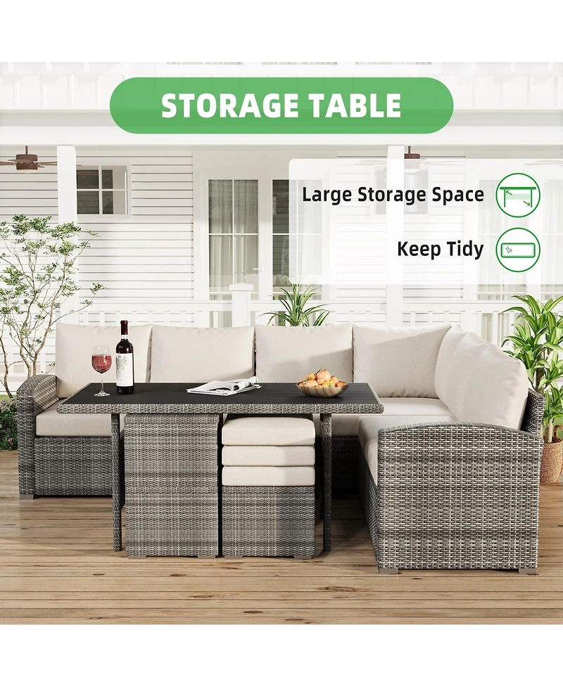 Gaomon 7-Piece Outdoor Patio Set with Wicker Rattan Dining Table