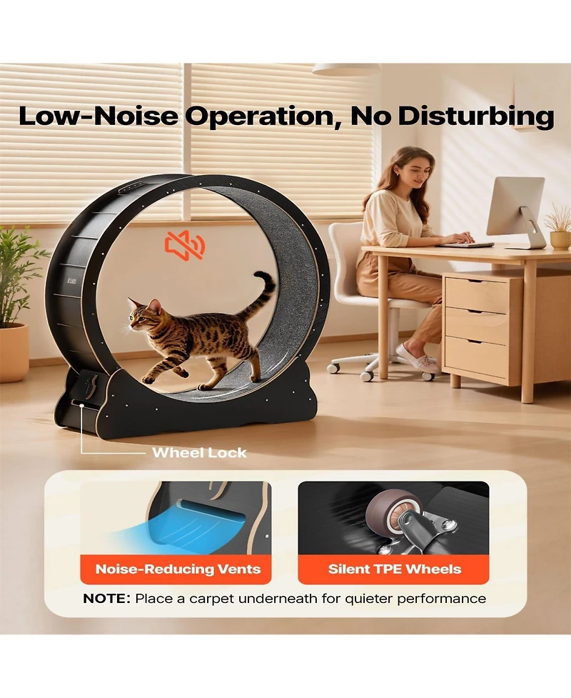 Aostirmotor 48 in Wooden Cat Running Wheel with Carpeted Runway in Black