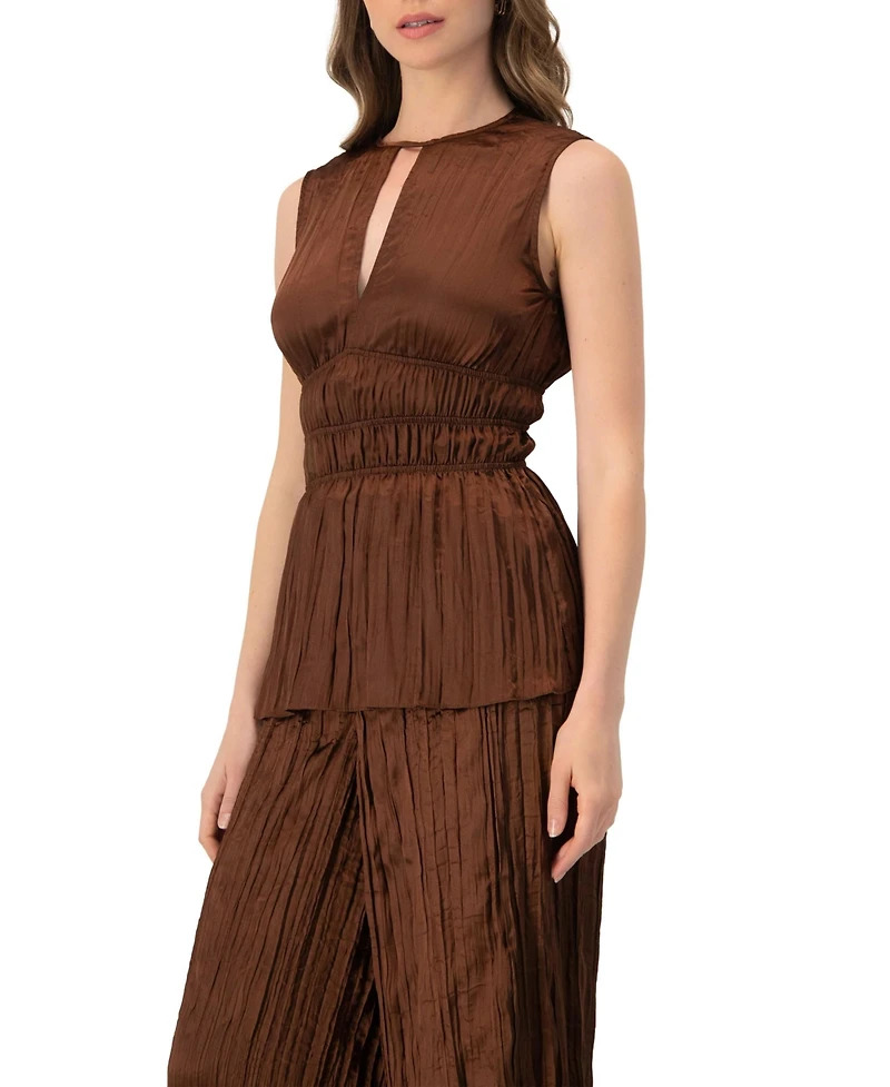 Ivonne Women's Satin Sleeveless Pleated Blouse