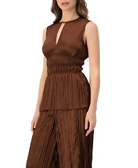 Ivonne Women's Satin Sleeveless Pleated Blouse